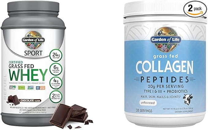 Garden of Life Sport Whey Protein Powder Chocolate Premium Grass Fed Whey Protein &amp Collagen Peptides Grass Fed 19.75 Ounce