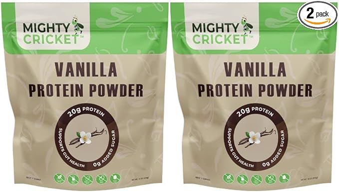 Mighty Cricket Protein Powder. 20g Clean Prebiotic Cricket Protein. No Sugar Low Carbs Gluten &amp Dairy Free. Keto &amp Paleo 100% Natural Ingredients. Vanilla 2 lb (Pack of 2)