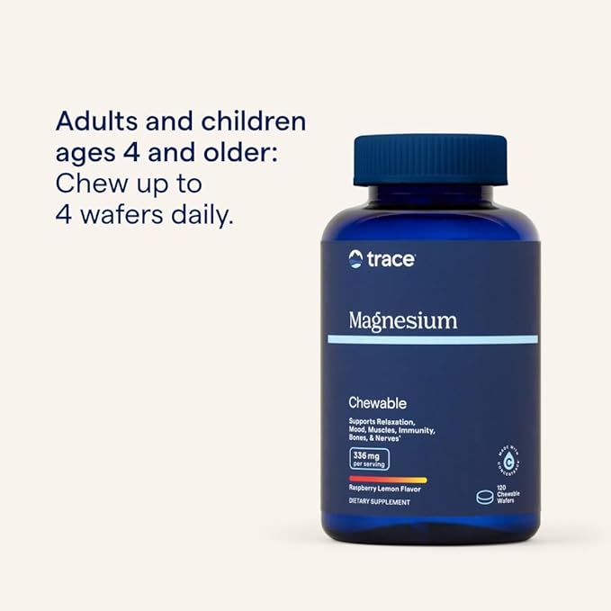 Trace Minerals Magnesium Chewable - Calm Support for Adults - Cardiovascular Health Bone Strength &amp Immune Support - Chewable Supplement - Raspberry Lemon - 120 Count (30 Servings)