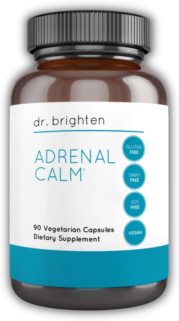 Dr. Brighten Adrenal Calm — Ashwagandha B Vitamins Lemon Balm and Amino Acids for Stress Relief Better Sleep and Balanced Cortisol Non-GMO — 90 Capsules