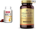 Jarrow Formulas MK7 Promotes Bone Health 90 mcg 120 Softgels &amp Solgar Vitamin D3 (Cholecalciferol) 125 mcg (5000 IU) 240 Vegetable Capsules - Helps Maintain
