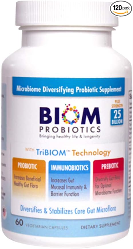 Biom Probiotics 3-in-1 Formula (Cold Shipped) with- 25 Billion Flora Probiotics Prebiotics and Immunobiotics for Better Immune Support - Diversifies Gut Microflora and Microbiome - for Men &amp Wome