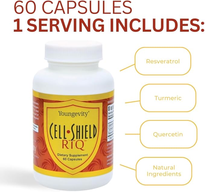 Youngevity Cell Shield RTQ™ - Turmeric Curcumin (95% Circuminoids) Quercetin Japanese Knotweed - Highly Bioavailable Antioxidant Blend - 60 Capsules