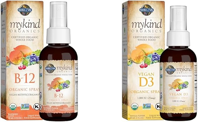 Garden of Life Organics B12 Vitamin - Whole Food B-12 for Metabolism and Energy &amp Vitamin D3 Liquid 1000 IU Per Spray