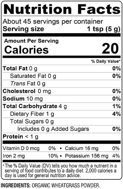 BareOrganics Wheatgrass Powder Organic Vegan Dietary Supplement8 Ounce (Pack of 1)