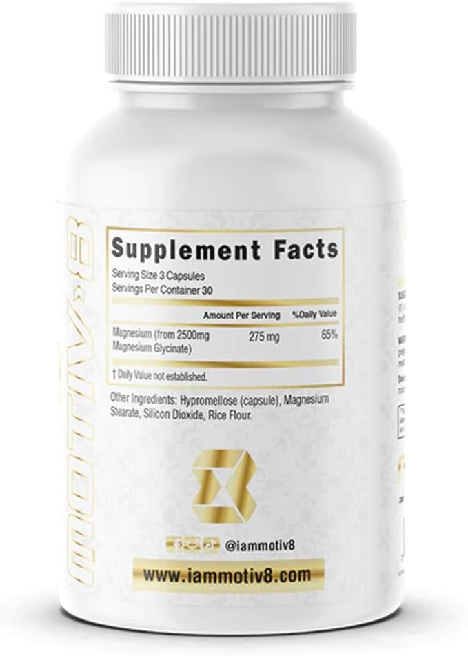 Motiv-8 Magnesium Glycinate Relaxation Sleep Support Mood Elevation 100% Vegan 500 mg (180 Veggie Capsule)