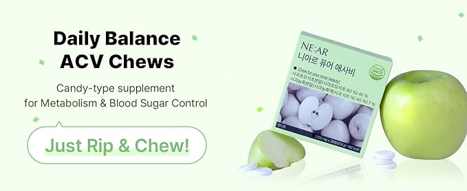 NE:AR Daily Balance ACV Chews – 1530mg Apple Cider Vinegar – 10 Synergistic Ingredients &amp 10% Total Acidity – Candy-Like K-Chewables for Daily Digestive &amp Beauty Support – Green Apple Flavor