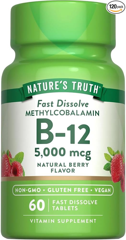 Nature's Truth Sublingual Methylcobalamin B-12 5000mcg Tabs Berry 60 ea (Pack of 2)