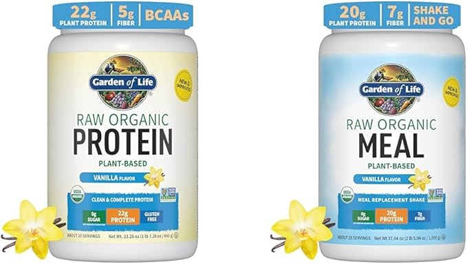 Garden of Life Organic Vegan Vanilla Protein Powder 22g Complete Plant Based Raw Protein &amp Vegan Protein Powder - Raw Organic Meal Replacement Shakes - Vanilla - Pea Protein