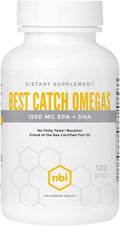 NBI Best Catch Omegas High Potency Omega-3 | EPA + DHA for Heart Brain Support | Best Absorption | Sustainably Sourced | Burpless Formula | Natural Lemon Scent | 120 Softgel Capsules