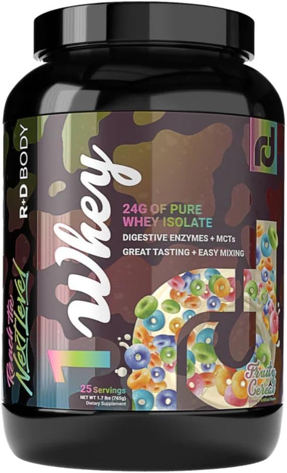 Whey Isolate Protein Powder Fruity Cereal 1 Whey – 24g Whey Isolate Protein per Scoop with Digestive Enzymes Plus MCTs - Low Carb Low Lactose Gluten Free - 25 Servings