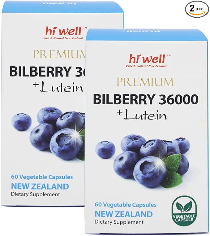 (Pack of 2) Hi Well Premium Bilberry 36000 + Lutein 60Vegtarian Capsules