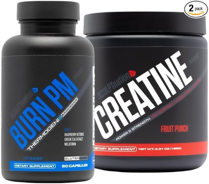 Sculpt Nation by V Shred Burn PM and Premium Creatine Fruit Punch Powder