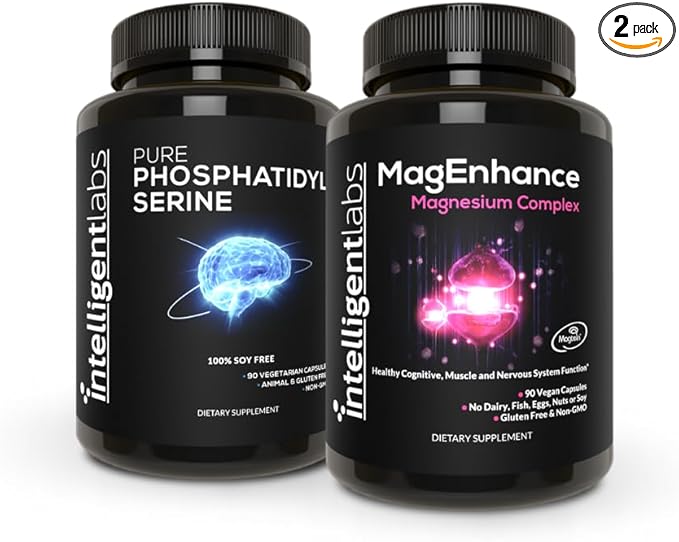 Intelligent Labs 2-in-1 Bundle of MagEnhance Triple Magnesium Complex (Magnesium L-Threonate Glycinate and Taurate) + Pure Phosphatidylserine 100mg GMO and Soy-Free 30-Day Supply Each