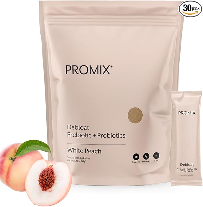 ProMix Nutrition Debloat Prebiotics and Probiotics Bloating Relief for Women Gut Cleanse Detox for Men and Immune Support - White Peach - 30 Servings (Pack of 30)