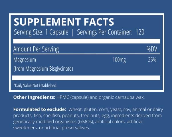 Magnesium Glycinate 100mg 120 Capsules Energy Balance Sleep Support