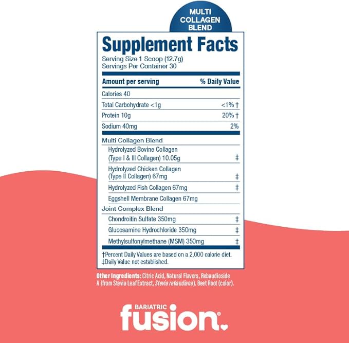 Bariatric Fusion Strawberry Banana Multi Collagen Protein Powder | Plus Joint Support Complex of MSM and Glucosamine | Dairy Gluten &amp Soy Free | Non-GMO | 30 Servings