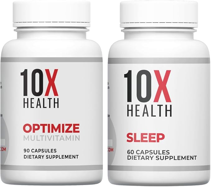 10X Health Optimize (Daily) &amp Sleep (PM) Bundle - Methylated Multivitamin Capsules + Magnesium L Theanine &amp Melatonin