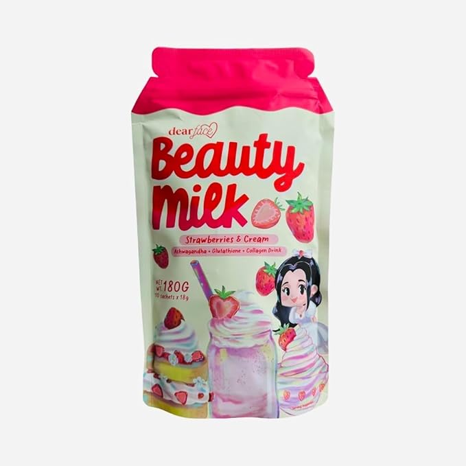 Dear Face Beauty Strawberries &amp Cream Collagen Drink 10 Sachets x 18g