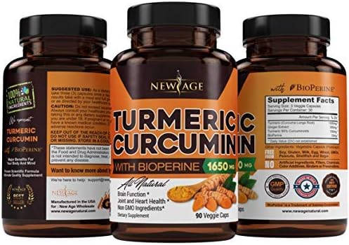 NEW AGE Turmeric Curcumin with Bioperine Capsules - Natural Joint &amp Healthy Support with 95% Standardized Curcuminoids for Potency &amp Absorption - Non-GMO Gluten Free (90 Count (Pack of 1))