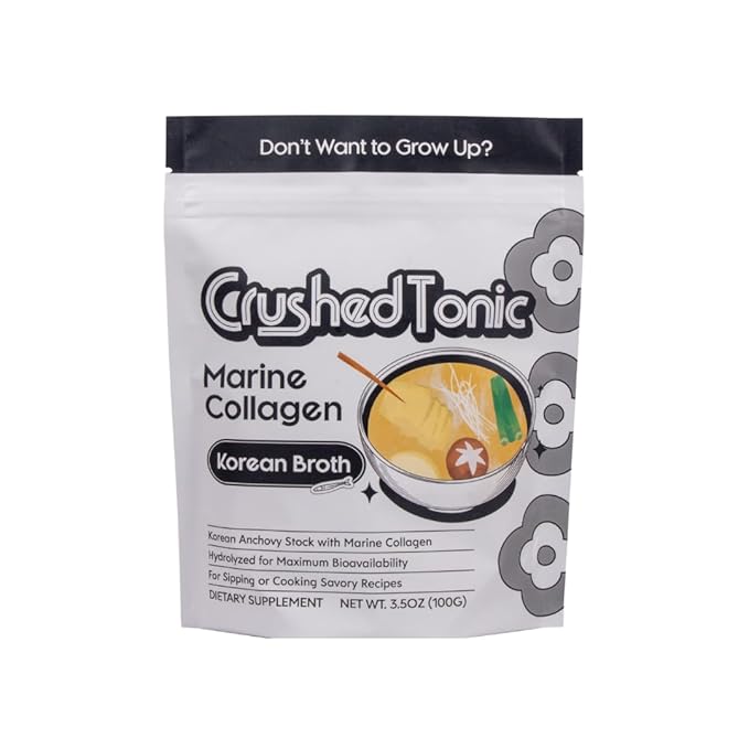 Crushed Tonic Marine Collagen Powder Korean Beauty Drink with Hydrolyzed Collagen Peptides for Skin Hair &amp Nails | Gluten-Free Halal &amp Kosher (Umami Korean Broth 100 g Servings Pouch)