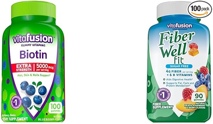 Vitafusion Extra Strength 5000 mcg Biotin Gummy Vitamins Fiber Well Fit Gummies 100 Count 90 Count