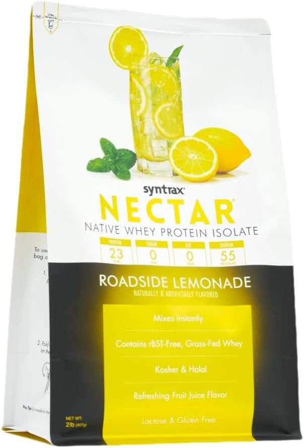 Syntrax Nutrition Nectar 100% Whey Protein Isolate Powder Refreshing Fruit Flavored Roadside Lemonade 2 lbs