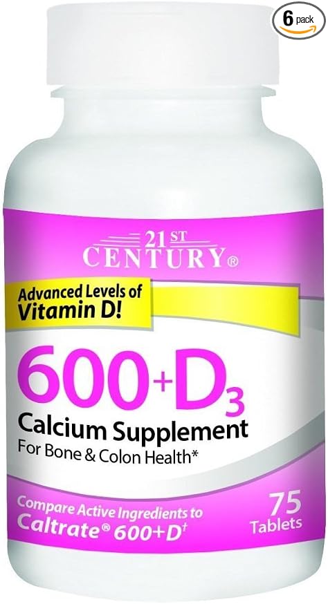 21st Century Calcium 600+D3 Tablet 600mg-800U 75 Count (6 pack)