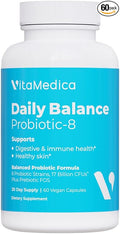 VitaMedica | Daily Balance Probiotic-8 | Probiotic Supplement | 16 Billion CFUs | Gut Health | Digestive Skin &amp Immune Support | Constipation Diarrhea Gas &amp Bloating Relief | Vegan | 60 Co