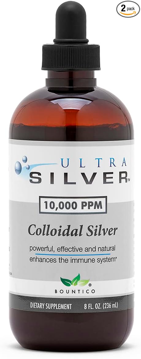 Ultra Silver® Colloidal Silver | 10000 PPM 8 Oz (236mL) | Ships as (2) 4 Ounce Glass Bottles | Mineral Supplement | True Colloidal Silver - with Dropper