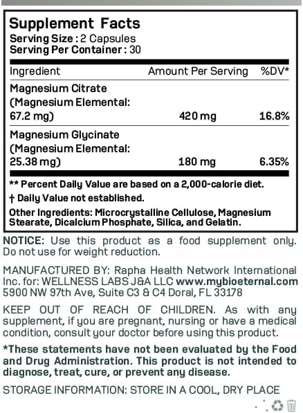 Magnesium Dual Complex Citrate + Glycinate Formula 60 Capsule 600 MG
