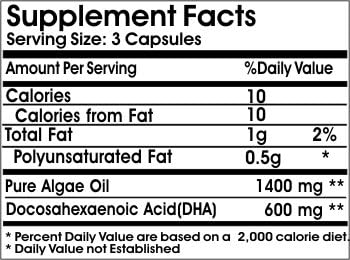 Algae Oil 1400mg ~ 200 Capsules - No Additives