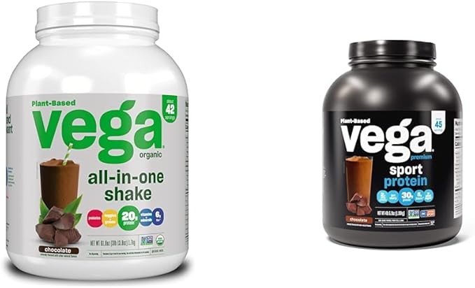 Vega Organic All-in-One Vegan Protein Powder Chocolate - Superfood Ingredients Vitamins &amp Sport Premium Vegan Protein Powder Chocolate(45 Servings) 30g Plant Based Protein5g BCAAs