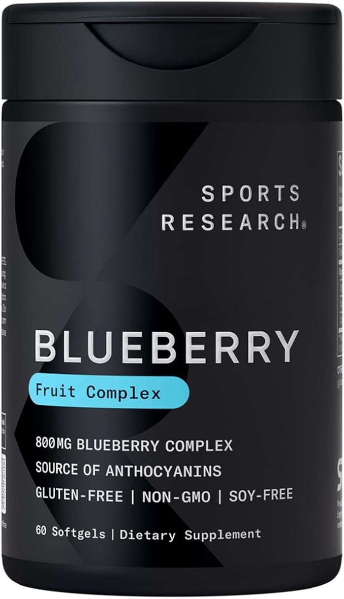 Sports Research Blueberry Capsules - Made from Organic Blueberries with Organic Extra Virgin Olive Oil - Non-GMO &amp Gluten Free - 60 Liquid Softgels