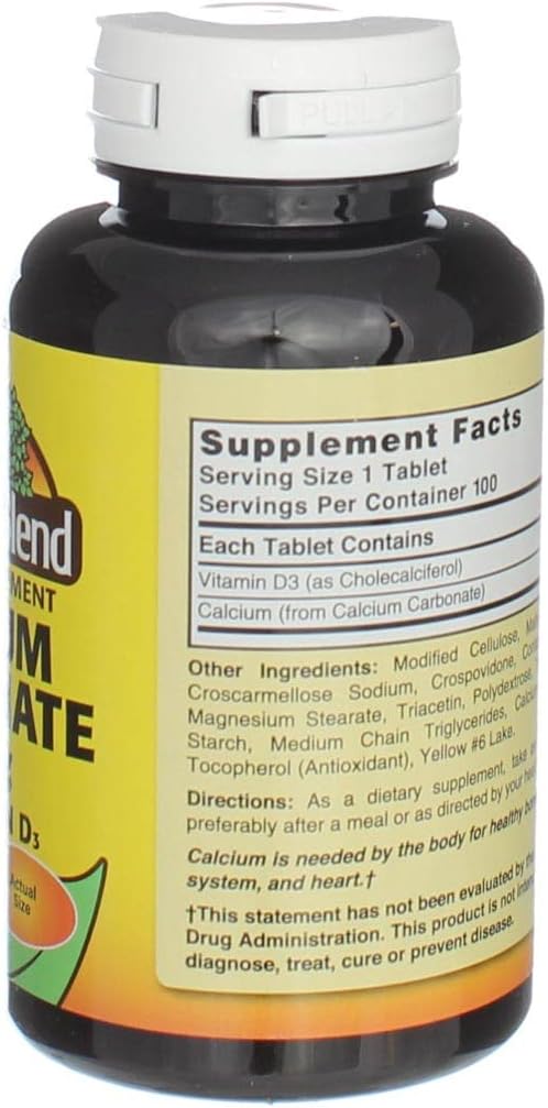 Nature's Blend Calcium Carbonate with Vitamin D3 100 Tablets (Pack of 2)