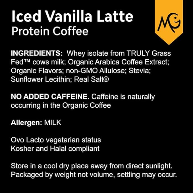 MariGold High Protein Coffee - Iced Vanilla Latte 20g Grass-Fed Whey Protein Isolate Energy &amp Workout Boost 2 Shots Organic Espresso Non-GMO 1 Net Carb 1 Lb Bag 15 Servings