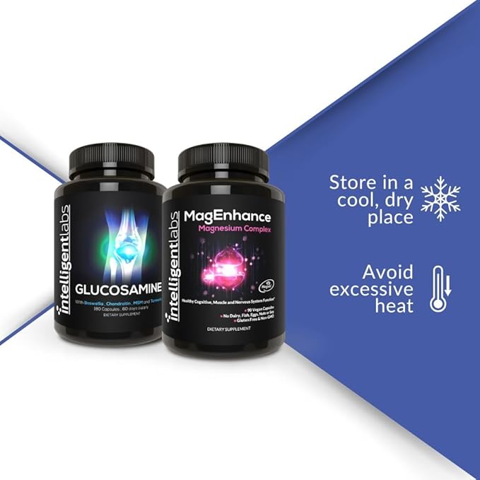 Intelligent Labs 2-in-1 Bundle of MagEnhance Triple Magnesium Complex (Magnesium Threonate Supplement with Mg Taurate and Mg Glycinate) + Glucosamine and Chondroitin Joint Care Complex with MSM