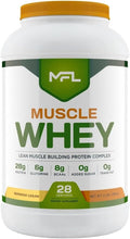 MFL Muscle Whey Protein 2 lbs l 26g of Protein l 8g BCAAs l 6g Glutamine l Low Carbs l 28 Servings (Banana Cream)