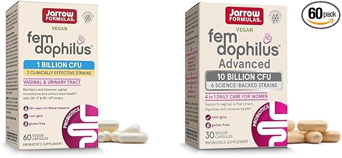 Jarrow Formulas Fem-Dophilus Probiotics 1 Billion CFU with 2 Clinically Effective Strains &amp Fem-Dophilus Advanced Probiotics 10 Billion CFU
