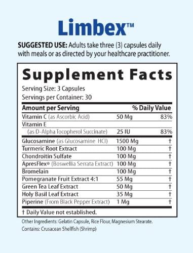 Limbex (90 Day Supply) Glucosamine &amp Chondroitin with Tumeric for Joint Health