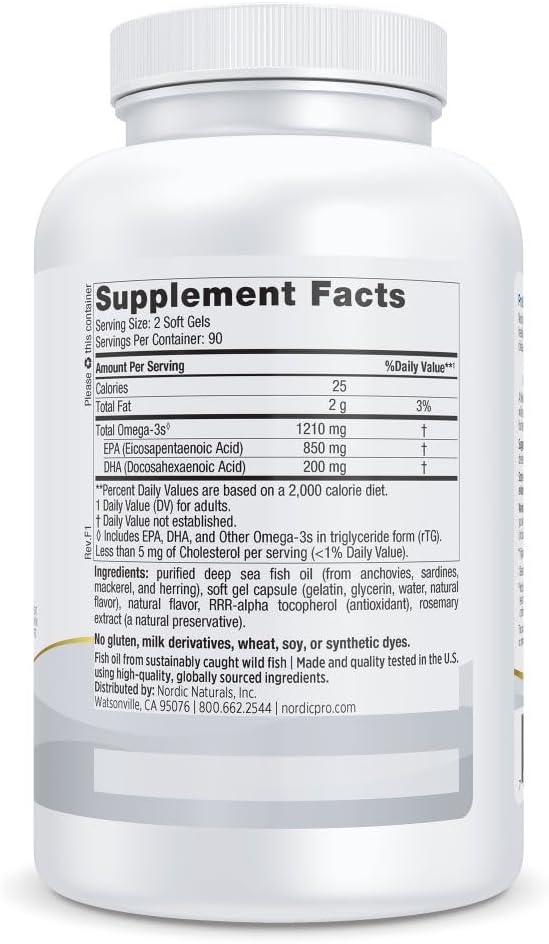 Nordic Naturals ProEPA Lemon - 180 Soft Gels - 1210 mg Omega-3 - High-Intensity EPA Formula for Healthy Mood Heart Health &amp Cellular Function - Non-GMO - 90 Servings