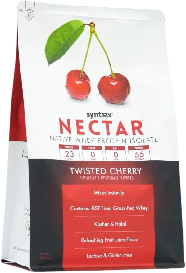 Syntrax Nutrition Nectar 100% Whey Protein Isolate PowderRefreshing Fruit Juice Flavor Twisted Cherry 2 lbs
