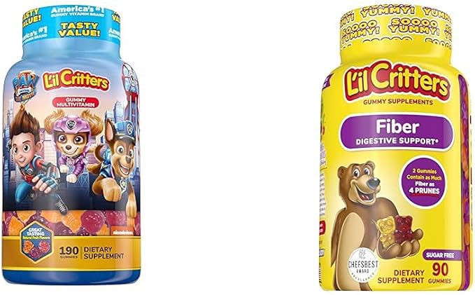 L'il Critters Paw Patrol Gummy Vites Multivitamin for Kids 190 Gummies and L'il Critters Fiber Gummy Supplement for Kids 90 Gummies