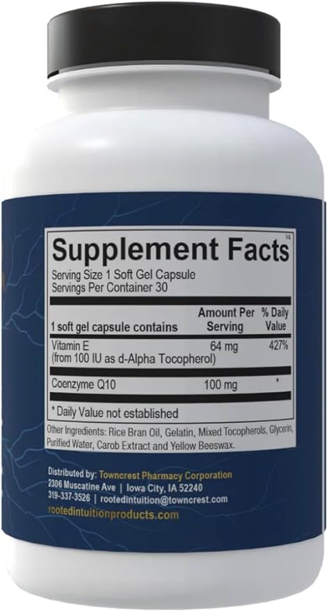 CoQ10 | Oil-Based High-Absorption Coenzyme Q10 with Vitamin E | Cellular Energy Heart &amp Brain Support | 100mg | 30 Softgels