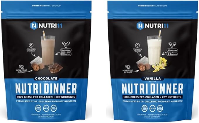 NutriDinner Collagen Protein Powder Bundle – Chocolate &amp Vanilla | Grass-Fed Collagen with Magnesium &amp B-Vitamins | Sleep &amp Recovery Support | Hydrolyzed Collagen Peptides for Joint Skin