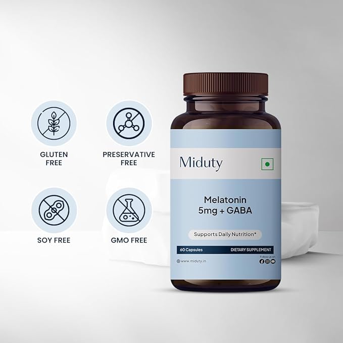 Melatonin 5mg + GABA - L-Tryptophan - L-Ornithine - Chamomile Extract - Tryptophan -Gluten Free - Non-GMO - 60 Capsules