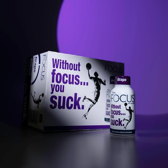 Focus Shots with Trilogine Stay Sharp Zero Sugar Energy Boost 1.93 oz 24 Count Variety Pack Blueberry Grape Flavors