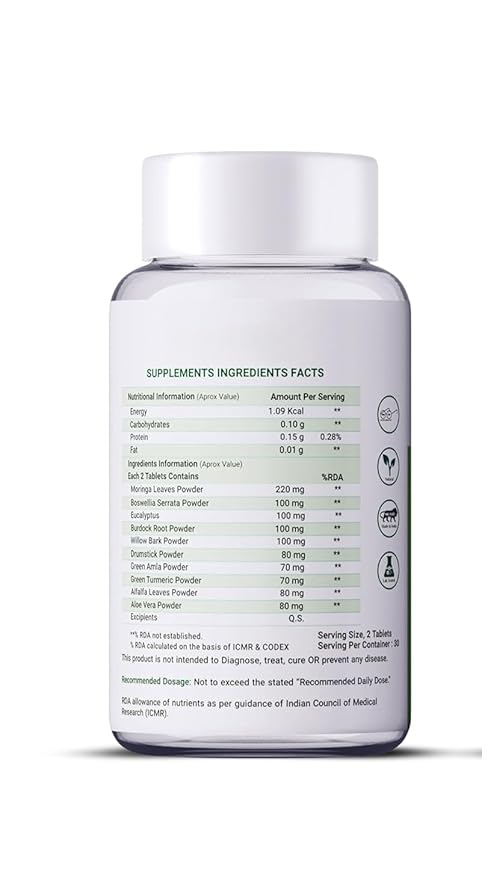 HealthVeds Plant Based Joint Support 1000 Mg With Moringa Leaves Powder Boswellia Serrata Powder | 60 Veg Tablets | Supports Healthy Joints