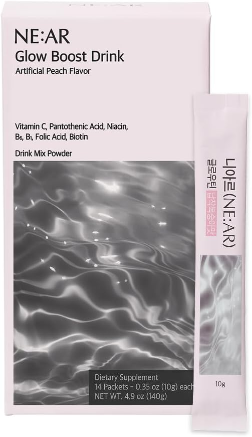 NE:AR Glow Boost Drink – 250mg Pure Glutathione + 500mg Vitamin C – Sugar-Free Beauty Powder for Skin Brightening &amp Hydration – Refreshing Flat Peach Flavor – Made in Korea