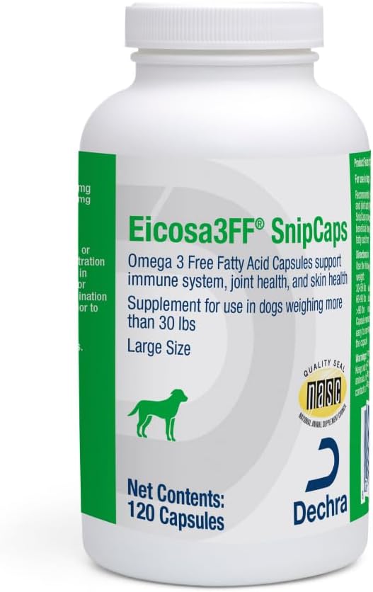 Eicosa3FF SnipCaps Omega 3 Free Fatty Acid Capsules for Dogs - Large 120 ct